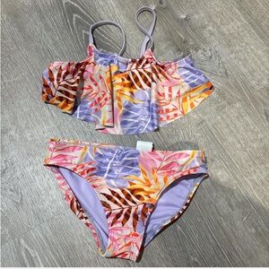 Wonder Nation Girls Tropical Bikini Set Size M Purple Orange Ruffle Swim